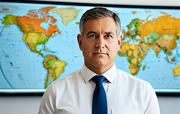 A professional risk management expert in a modest business suit, fully clothed, with appropriate attire and professional dress, standing confidently in a modern, brightly lit global corporate office. Subtle abstract visual cues of cybersecurity networks and world maps are visible in the background, symbolizing interconnected global risks. The expert has a thoughtful, focused expression, looking directly at the viewer. Professional photography, high-resolution, natural lighting, perfect anatomy, correct proportions, natural pose, well-formed hands, proper finger count, natural body proportions, safe for work, appropriate content, family-friendly.