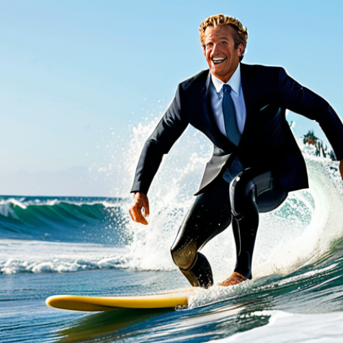 Adaptability**

A professional surfer riding a large wave, wearing a business suit under their wetsuit, symbolizing adapting to unexpected challenges. The wave represents the turbulent world of risk management. Palm trees and a bright, sunny sky in the background. The image should convey resilience and a positive attitude.
*safe for work*
*appropriate content*
*fully clothed*
*professional*

**