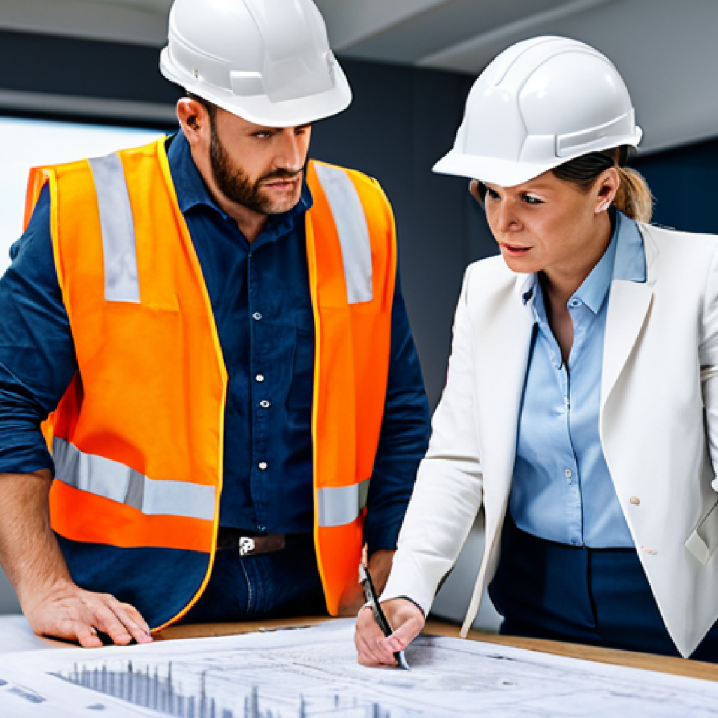 위험관리기술자와 건설안전의 공통점과 차이점 - **
"Construction site teamwork: A safety manager wearing a hard hat and vest collaborates with a ri...