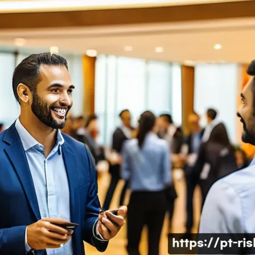 Home 33 위험관리 분야 네트워킹 방법 - A professional networking event in a modern São Paulo conference center, featuring diverse business ...