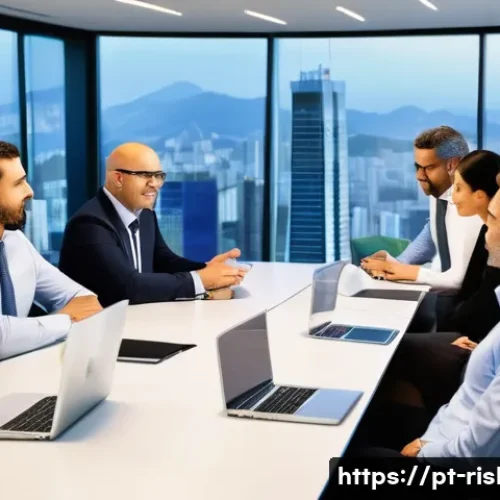 Home 32 위험관리기술자 직무에 필요한 자격증 조합 - A professional Brazilian office environment showing a diverse group of business people in formal att...
